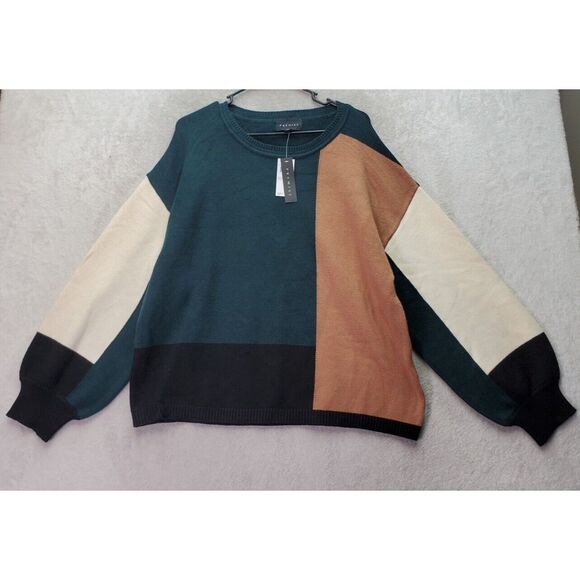 Premise Sweater Womens XL Multi Colorblock Knit VIscose Long‎ Sleeve Round Neck - Picture 1 of 9